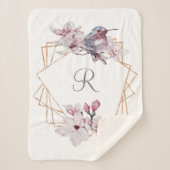 Monogram Roze Witte Magnolias Bird Lijst Sherpa Deken (Voorkant)