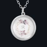 Monogram Roze Witte Magnolias Bird Lijst Zilver Vergulden Ketting<br><div class="desc">Pas deze elegante roze en grijze gouden lijst aan met het magnolias ketting met uw initiaal. Elegant en .</div>