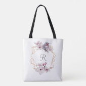 Monogram Roze Witte Magnolia's Vogel Gouden Frame  Tote Bag (Achterkant)