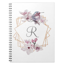 Monogram Roze Witte Magnolia's Vogel Gouden Lijst