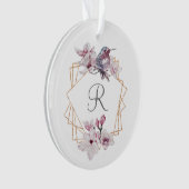 Monogram Roze Witte Magnolia's Vogel Gouden Lijst Ornament (voorkant)