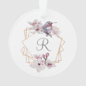 Monogram Roze Witte Magnolia's Vogel Gouden Lijst Ornament (achterkant)