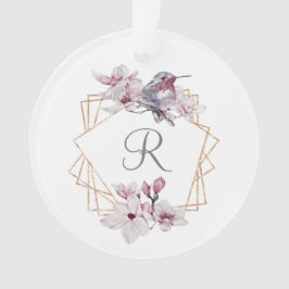 Monogram Roze Witte Magnolia's Vogel Gouden Lijst  Ornament