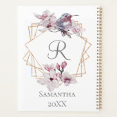 Monogram Roze Witte Magnolia's Vogel Gouden Lijst Planner (Achterkant)