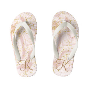 Monogram Roze witte marmer Glitter Kinder Teenslippers