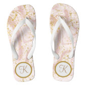 Monogram Roze witte marmer Glitter Teenslippers (Voetbed)