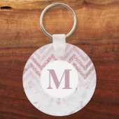 Monogram roze witte marmer Persoonlijke naam Sleutelhanger (Voorkant)