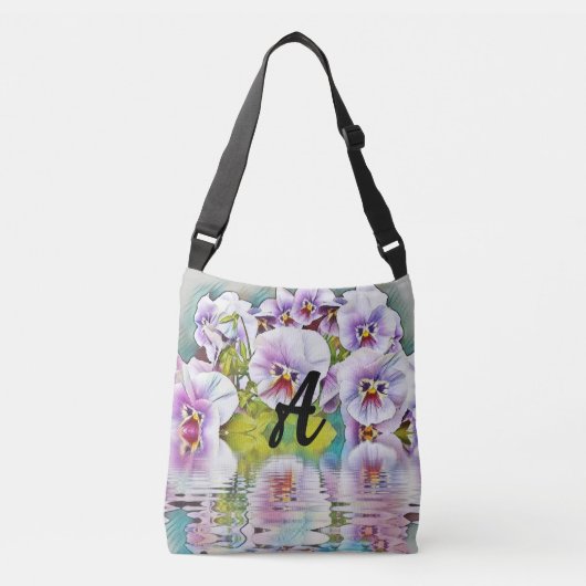 Monogram roze witte pansies over de Waterverf van Crossbody Tas (Voorkant)