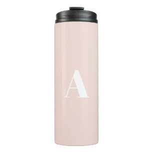 Monogram roze witte roze thermosbeker