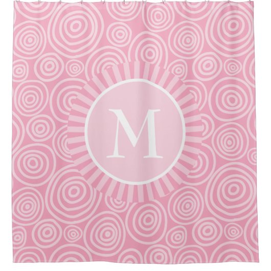 Monogram Roze Witte Spiralen - Gepersonaliseerd Douchegordijn (Voorkant)
