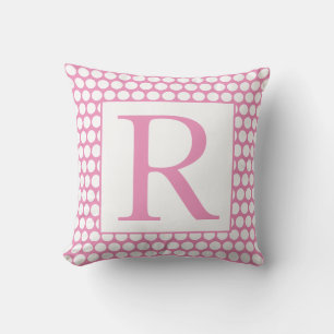Monogram Roze Witte Stippen Trendy Meisjesachtig C Buitenkussen