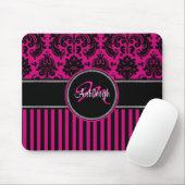 Monogram roze witte streep Damask Mousepad Muismat (Met muis)