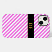 Monogram roze/witte strepen Case-Mate iPhone case (Achterkant (horizontaal))