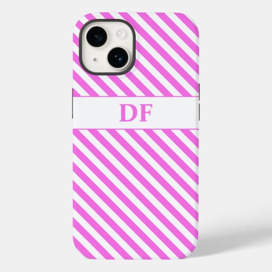 Monogram roze/witte strepen Case-Mate iPhone case (Achterkant)