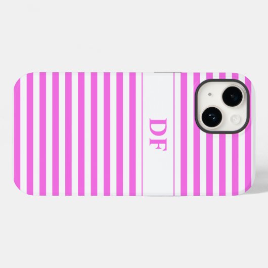 Monogram roze/witte strepen Case-Mate iPhone case (Achterkant (horizontaal))