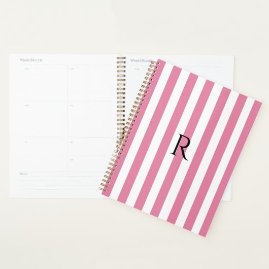 Monogram Roze & Witte Strepen Gestreept Planner (Display)