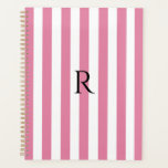 Monogram Roze & Witte Strepen Gestreept Planner<br><div class="desc">Modern  gestreepte design. Verticale strepen patroon ontwerp in chique franse klassieke elegante roze en witte kleur.</div>