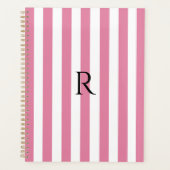  Monogram Roze & Witte Strepen Gestreept Planner (Voorkant)