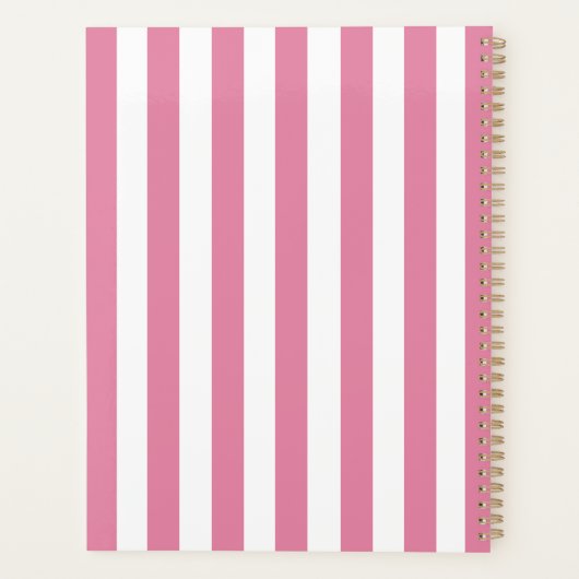  Monogram Roze & Witte Strepen Gestreept Planner (Achterkant)