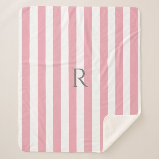  Monogram Roze & Witte Strepen Gestreept Sherpa Deken (Voorkant)
