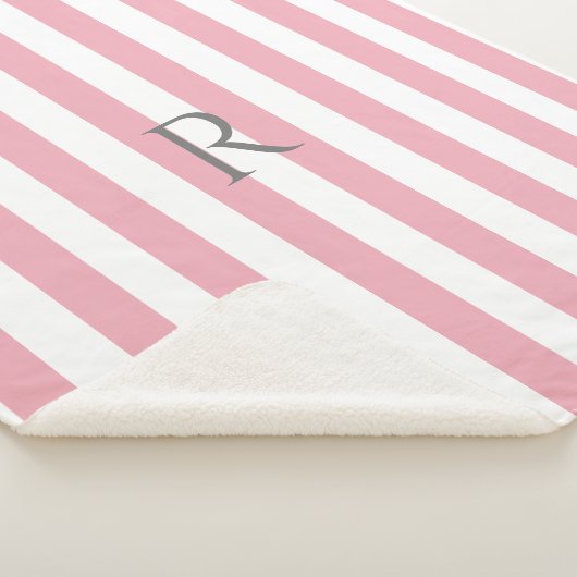  Monogram Roze & Witte Strepen Gestreept Sherpa Deken (3/4)