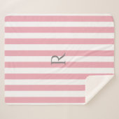  Monogram Roze & Witte Strepen Gestreept Sherpa Deken (Voorkant (horizontaal))