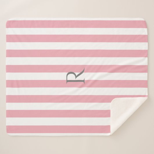  Monogram Roze & Witte Strepen Gestreept Sherpa Deken (Voorkant (horizontaal))