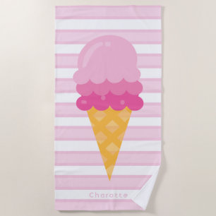 Monogram roze witte strepen, ijs roze strandlaken