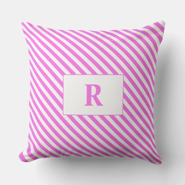 Monogram roze/witte strepen Sierkussen (Voorkant)