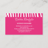 Monogram Roze Zebra Dierenontwerper Visitekaartje (Achterkant)
