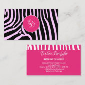 Monogram Roze Zebra Dierenontwerper Visitekaartje (Voorkant / Achterkant)