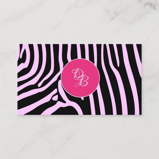 Monogram Roze Zebra Dierenontwerper Visitekaartje (Voorkant)