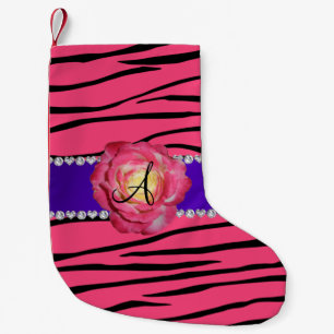 Monogram roze zebra strepen roze roze roze roos kleine kerstsok