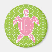 Monogram Roze Zee Turtle Groen Quatrefoil Magneet (Voorkant)