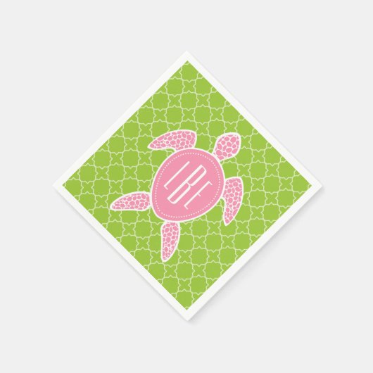Monogram Roze Zee Turtle Groen Quatrefoil Servetten (Hoek)