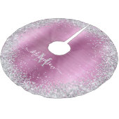 Monogram Roze Zilver Glitter Girly Glam Kerstboom Rok (Gekanteld)