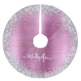 Monogram Roze Zilver Glitter Girly Glam Kerstboom Rok