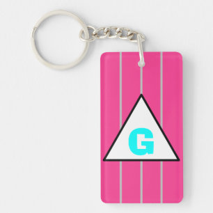 Monogram Roze Zilveren Strepen Sleutelhanger
