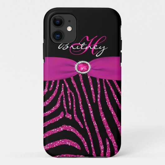 Monogram roze, zwart Glitter Zebra iPhone 5 Hoesje (Achterkant)