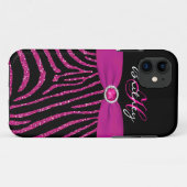 Monogram roze, zwart Glitter Zebra iPhone 5 Hoesje (Achterkant (horizontaal))