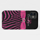 Monogram roze, zwart Glitter Zebra iPhone 5 Hoesje (Achterkant (horizontaal))