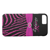 Monogram roze, zwart Glitter Zebra iPhone 7 Hoesje (Achterkant (Horizontaal))