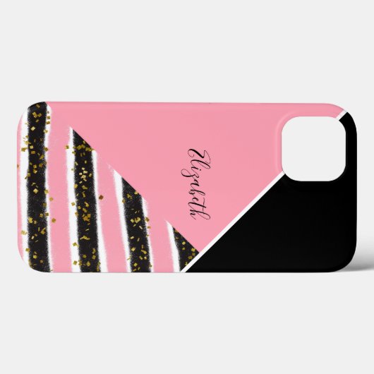 Monogram roze zwart goud Glitter Trendy Case-Mate iPhone Case (Achterkant (horizontaal))