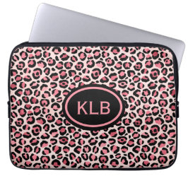 Monogram Roze Zwart Leopard Dierenprint Laptop Sleeve