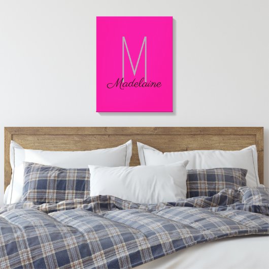 Monogram Roze Zwart Persoonlijk Elegant Canvas Afdruk (Insitu (Slaapkamer))