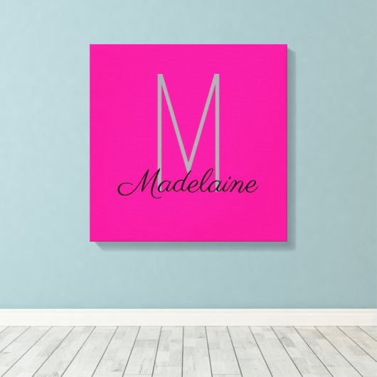 Monogram Roze Zwart Persoonlijk Elegant Canvas Afdruk (Insitu (Houten vloer))