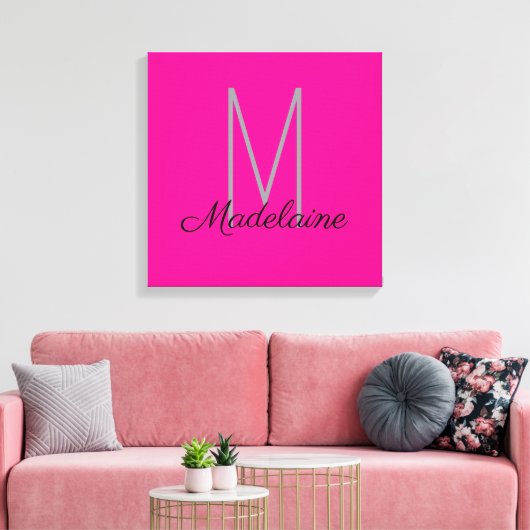 Monogram Roze Zwart Persoonlijk Elegant Canvas Afdruk (Insitu (Woonkamer))