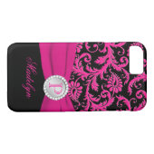 Monogram roze zwart Silver Damask iPhone 7 Hoesje (Achterkant (Horizontaal))