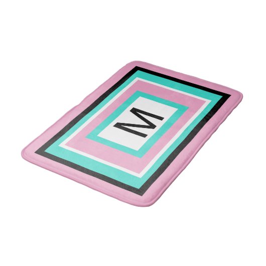Monogram Roze Zwart Turquoise Geometrisch Badmat (Gekanteld)
