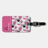 Monogram roze zwart Voetbal Patroon Bagagelabel (Voorkant horizontaal)